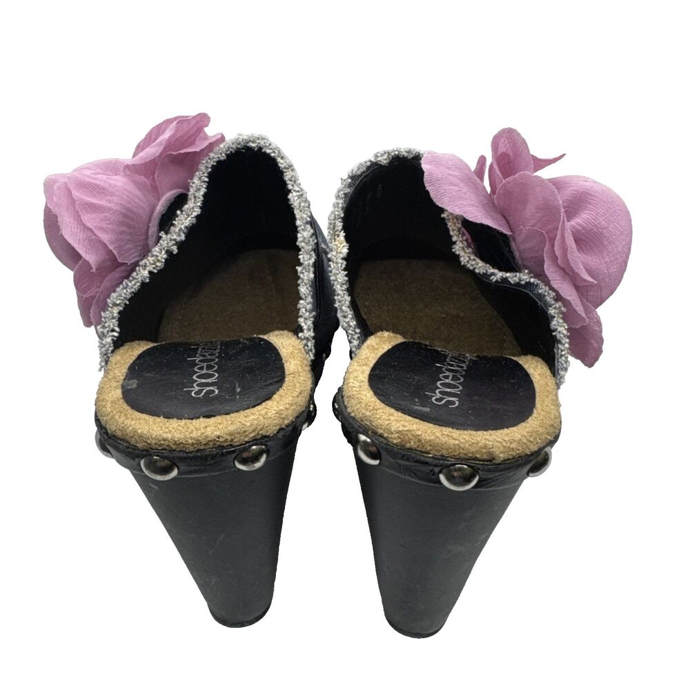 ShoeDazzle Women’s Denim Floral Platform Heels Open Toe Studded Mules Sz 7 - Picture 8 of 12